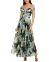 Tahari Asl Cold Shoulder Pleated Gown In Blue