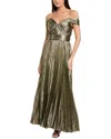 Tahari Asl Metallic Off The Shoulder Pleated Gown In Metallic
