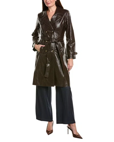 Tahari Asl Basketweave Embossed Coat In Brown