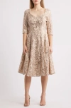 Tahari Asl Bead & Sequin A-line Dress In Champagne