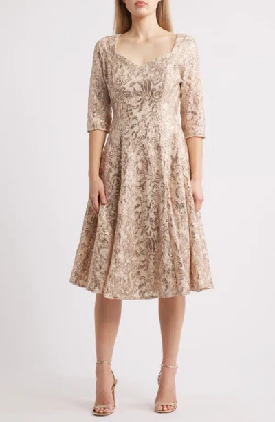 Tahari Asl Bead & Sequin A-line Dress In Champagne