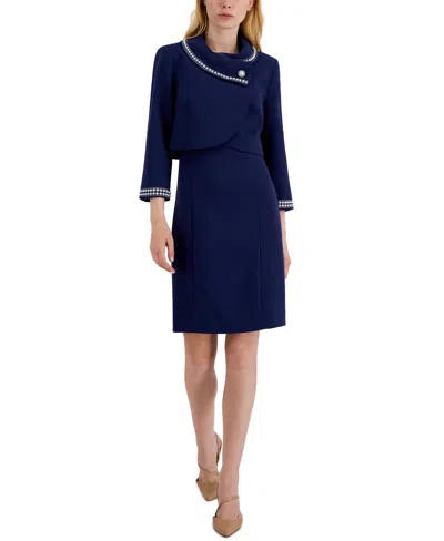 Tahari Asl Beaded Dress Suit In Midnight N