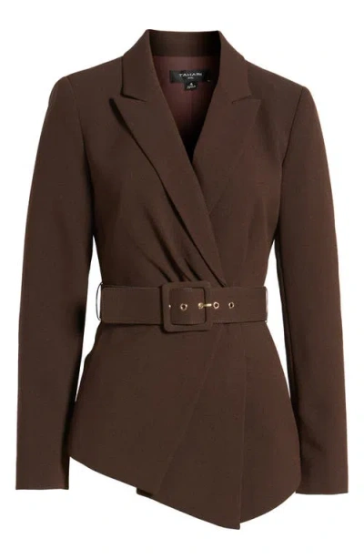 Tahari Asl Belted Asymmetric Jacket In Brown