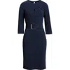 Tahari Asl Belted Crepe Dress In Navy