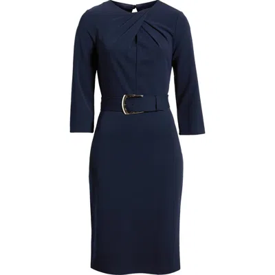 Tahari Asl Belted Crepe Dress In Navy