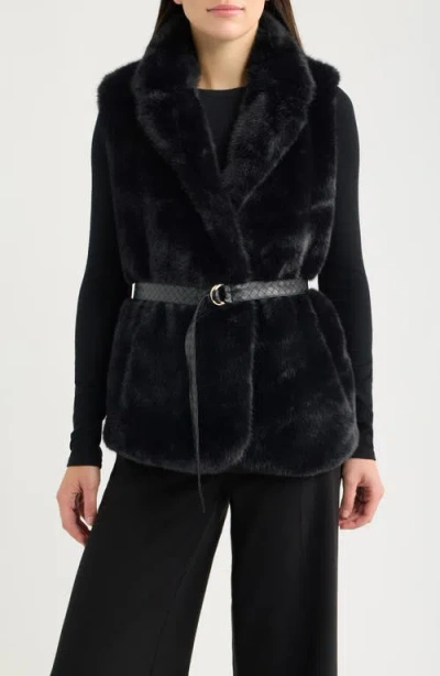 Tahari Asl Belted Faux Fur Vest In Black