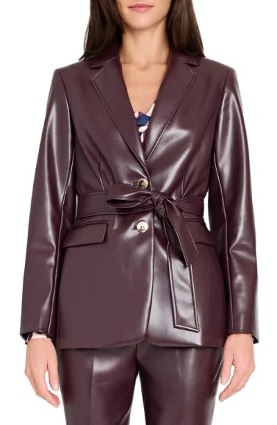 Tahari Asl Belted Faux Leather Blazer In Purple