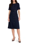 Tahari Asl Belted Metallic Bouclé Dress In Blue
