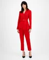Tahari Asl Belted Pantsuit In Red