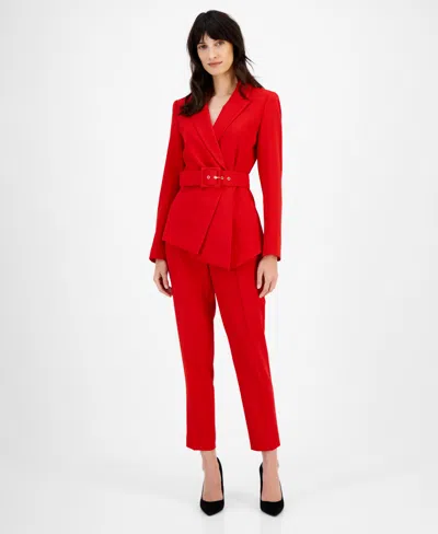 Tahari Asl Belted Pantsuit In Red