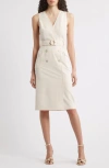 Tahari Asl Belted Sleeveless Faux Wrap Dress