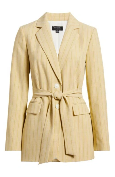 Tahari Asl Belted Stripe Blazer In Ochre