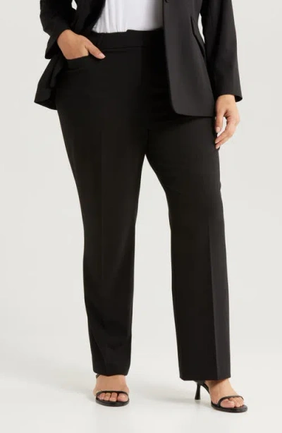 Tahari Asl Bird Eye Straight Leg Pants In Black