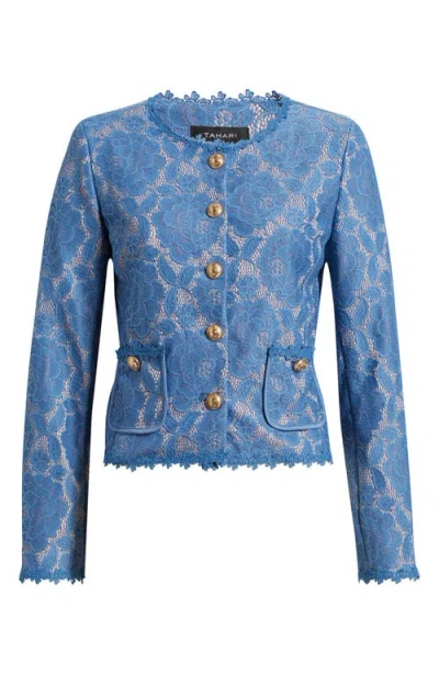 Tahari Asl Bonded Lace Jacket In Blue