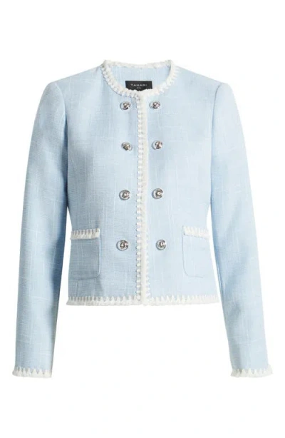 Tahari Asl Bouclé Crop Jacket In Ice Blue