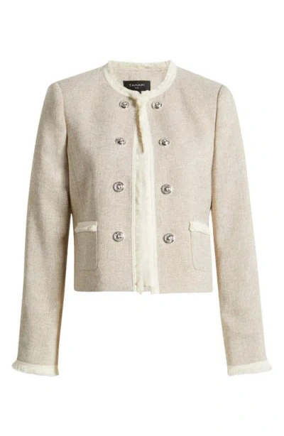 Tahari Asl Bouclé Crop Jacket In Khaki Ivory