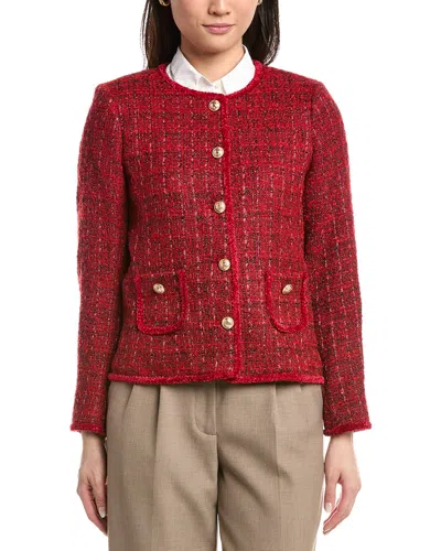Tahari Asl Boucle Jacket In Burgundy