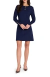 Tahari Asl Bow Detail Long Sleeve Ponte Dress In Blue