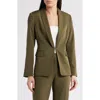 Tahari Asl Brushed Woven One-button Blazer In Green