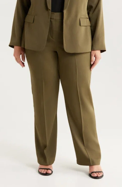 Tahari Asl Brushed Woven Straight Leg Pants