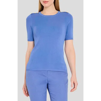 Tahari Asl Button Shoulder Sweater In Blue