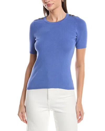 Tahari Asl Button Shoulder Top In Blue