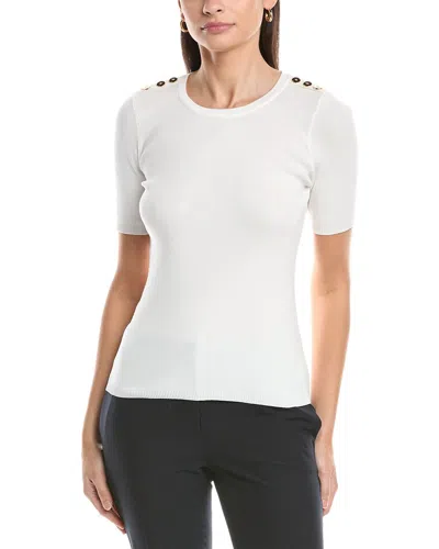 Tahari Asl Button Shoulder Top In White