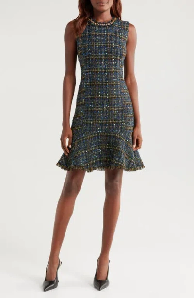 Tahari Asl Chain Detail Metallic Tweed Dress In Multi