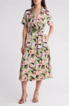 Tahari Asl Collared Wrap Dress In Sand Multi