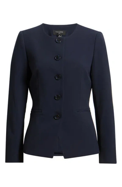 Tahari Asl Collarless Jacket In Blue