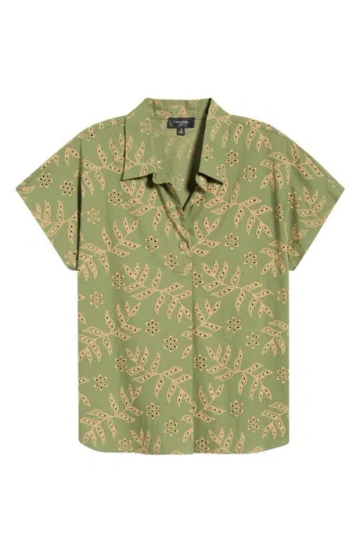 Tahari Asl Cotton Broderie Anglaise Camp Shirt In Green
