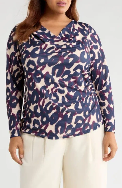 Tahari Asl Cowl Neck Top In Blue