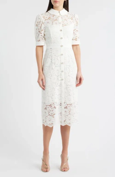 Tahari Asl Crepe & Lace Shirtdress In White