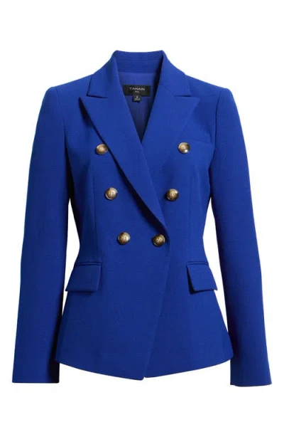 Tahari Asl Crepe Double Breasted Blazer In Blue