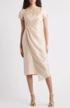 Tahari Asl Crinkle Satin Dress In Champagne