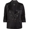 Tahari Asl Crinkle Satin Faux Double Breasted Jacket In Black