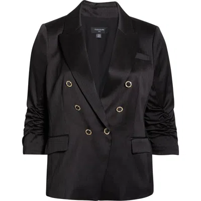 Tahari Asl Crinkle Satin Faux Double Breasted Jacket In Black