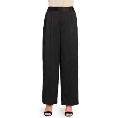 Tahari Asl Crinkle Wide Leg Satin Pants In Black