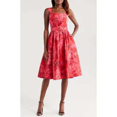 Tahari Asl Crinkled Floral Midi Dress