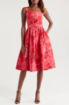 Tahari Asl Crinkled Floral Midi Dress In Crimson Floral