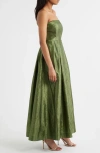 Tahari Asl Crushed Taffeta Strapless Gown In Desert Olive