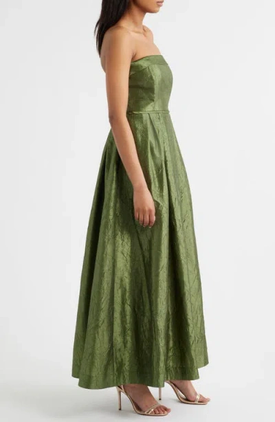 Tahari Asl Crushed Taffeta Strapless Gown In Desert Olive