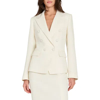 Tahari Asl Crystal Double Breasted Bouclé Blazer In Neutral