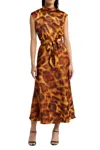 Tahari Asl Dbm489 Printed A Line Midi Cocktail Dress In Brown