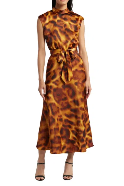Tahari Asl Dbm489 Printed A Line Midi Cocktail Dress In Brown
