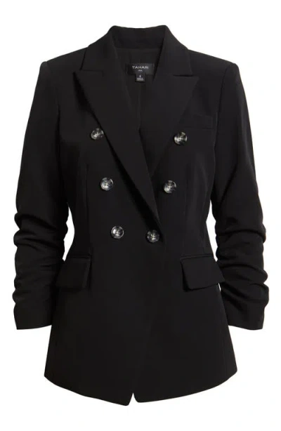 Tahari Asl Double Breasted Ruched Blazer In Black