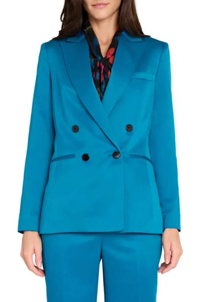 Tahari Asl Double Breasted Satin Blazer In Blue
