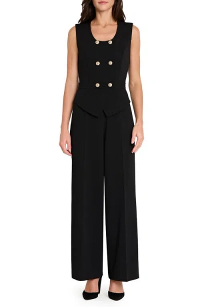 Tahari Asl Double Breasted Sleeveless Jumpsuit In Black