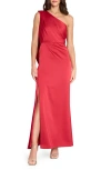 Tahari Asl Draped One-shoulder Gown In Red