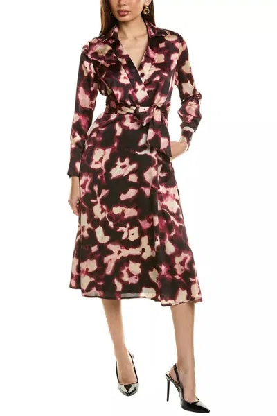 Tahari Asl Drm158 A Line Long Sleeve Printed Cocktail Midi Dress In Brown